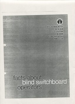Pamphlet answering questions about blind switchboard operators