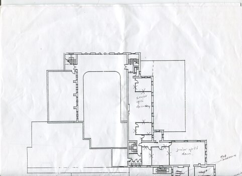 Floor plan of RVIB building with handwritten annotations