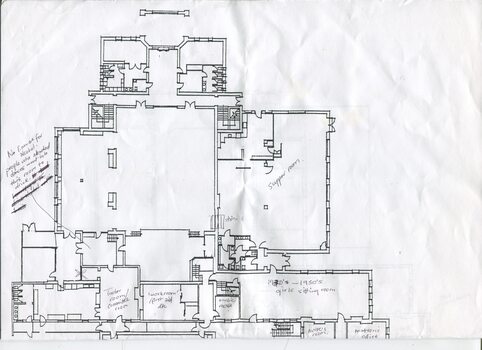 Floor plan of RVIB building with handwritten annotations