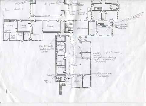 Floor plan of RVIB building with handwritten annotations