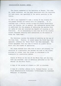Notes on rehabilitation undertaken at the RVIB