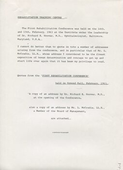 Notes on rehabilitation undertaken at the RVIB