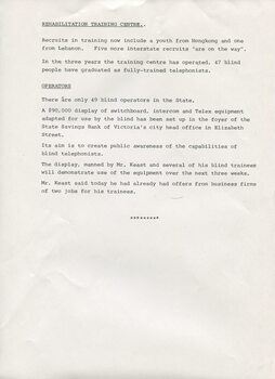 Notes on rehabilitation undertaken at the RVIB