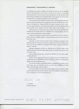 Honorary Treasurer's Report and signature