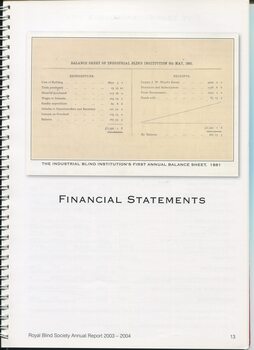 Typewritten balance sheet for Institution in 1881
