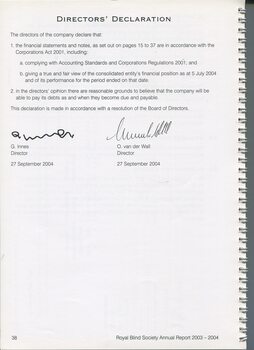 Directors Declaration for financial statement