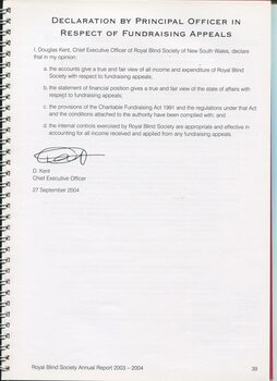 Declaration by Principal officer in respect to fundraising appeals