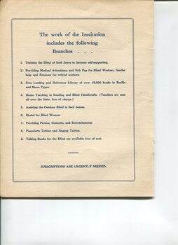 Description of services provided by the Institution