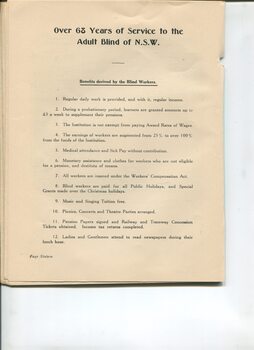 List of benefits provided to blind workers