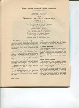 Report of the Royal Sydney Industrial Blind Institution Women's Auxiliary
