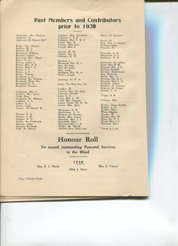 Past members and contributors prior to 1930 and Honour Roll