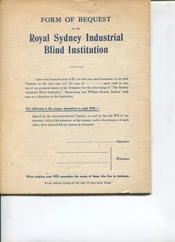 Form of Bequest for Royal Sydney Industrial Blind Institution