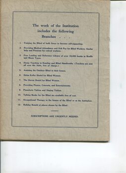 Services provided by the Institution across it's branches