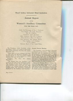 Royal Sydney Industrial Blind Institution Women's Auxiliary report
