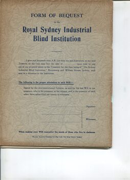 Form of bequest for Royal Sydney Industrial Blind Institution