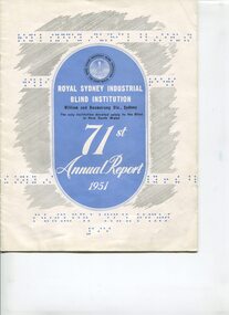 Front cover with blue Braille dots printed and logo