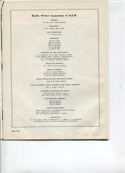 Braille Writers of NSW listing of Patron and Board and RSIBI staff