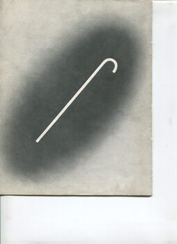Drawing of a white cane on a black oval background