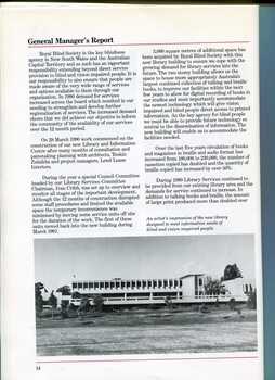 General manager's report and artists view of new library building