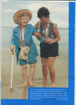 Kelaston resident Iris Campbell with nurse Sheryl Flingo at the beach