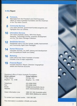Contents listing and registered office information
