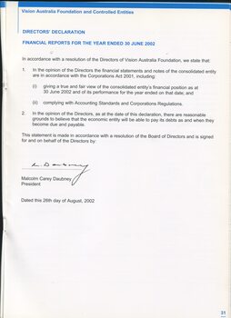 Directors declaration and signature of Malcolm Daubney