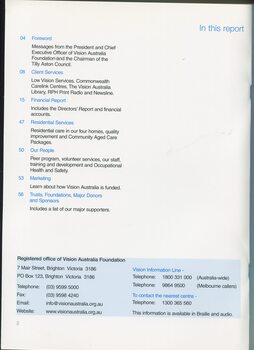 Contents listing and main office and contact phone numbers