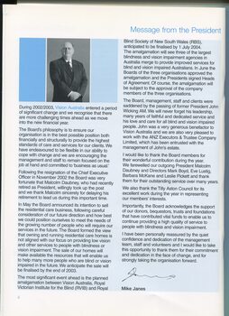 President's message and portrait of Mike Janes