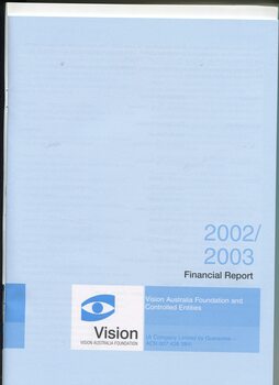 Blue front page of financial report for this year
