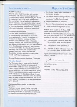 Directors report covering activities over the year