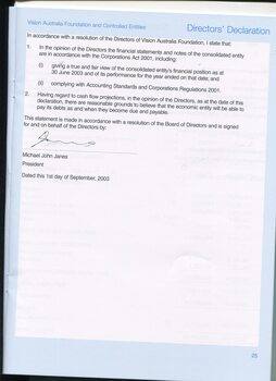 Declaration of directors and signature of Mike Janes