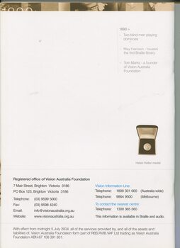Helen Keller medal and address and numbers of VAF