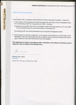 Directors declaration and signature of Mike Janes