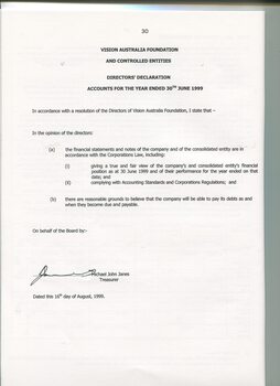 Director's declaration for the accounts ending June 30