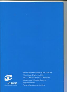 Blue back page with VAF logo and contact information
