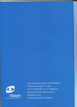 Blue back cover with VAF logo and contact details