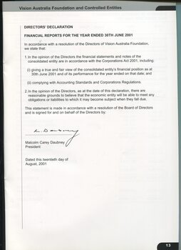 Signed Directors Declaration for financial report