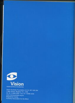 Blue back cover with VAF logo and contact details