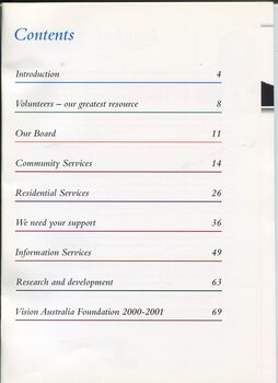 Contents listing with page numbers in report