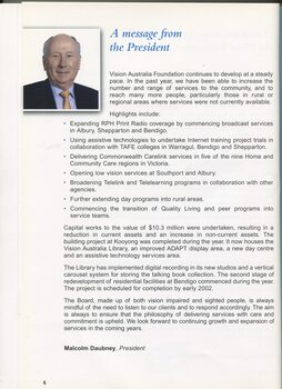Message from President Malcolm Daubney with portrait