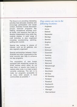 Overview of day centre programs at VAF