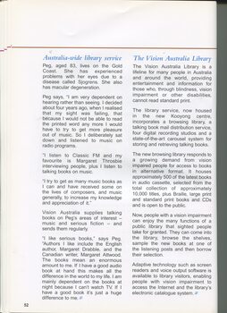 Profile of client Peg McKinnell listening to a talking book