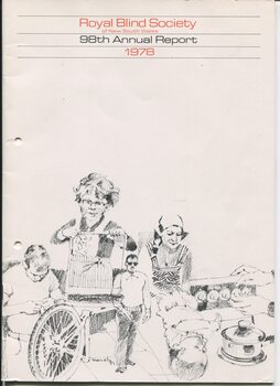 Drawing of people playing, cooking, fixing a bike, walking, changing a baby