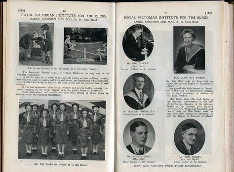 Images of children and five blind teachers at the school