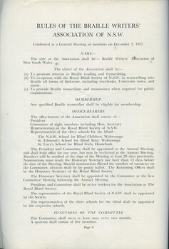 Rules of the Braille Writers Association of NSW
