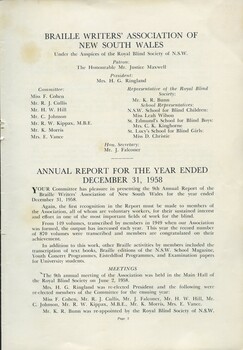 Office bearers and report of the committee