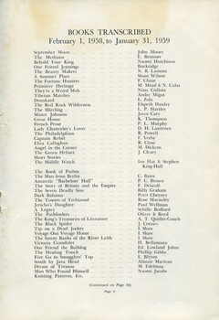 List of books transcribed for the year