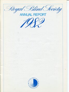White cover with blue writing and blue RBS logo and Braille