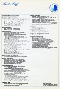 Listing of senior staff by department
