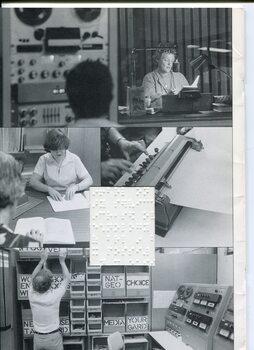 Various people in studios with Braille in centre